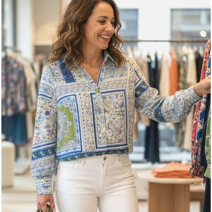 Joie Women's Blouse Small Floral Paisley Patchwork Button Front Shirt Top Boho